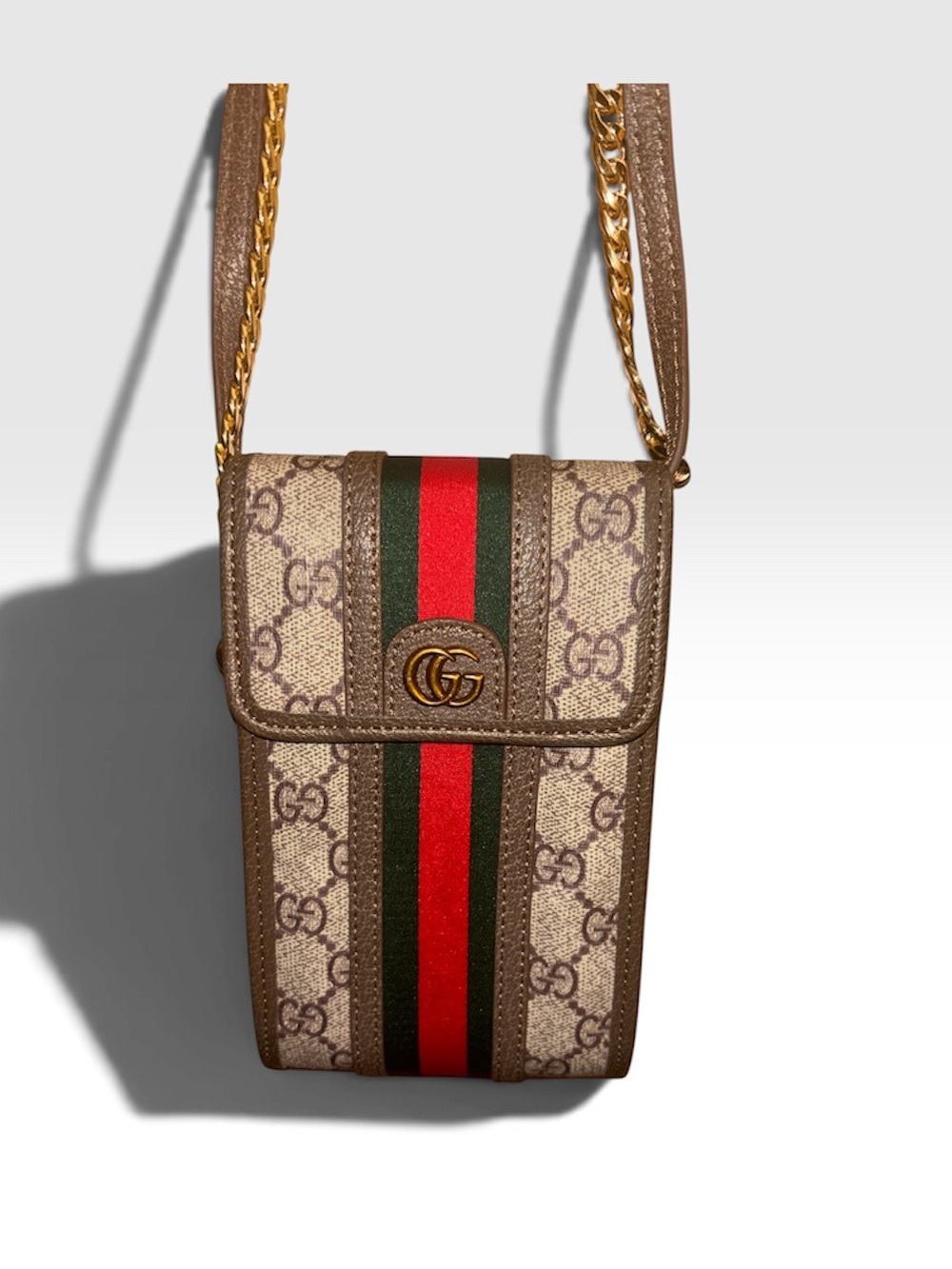 Fashion Canvas Crossbody Phone Bag - Brown/Green/Red